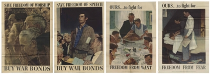 Norman Rockwells Original 1943 Four Freedoms Poster Set -- Each Measures 20 x 28